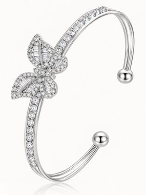 LAST 1 Platinum Plated Butterfly Cuff Bracelet Adjustable Sparkly Silver Bangle